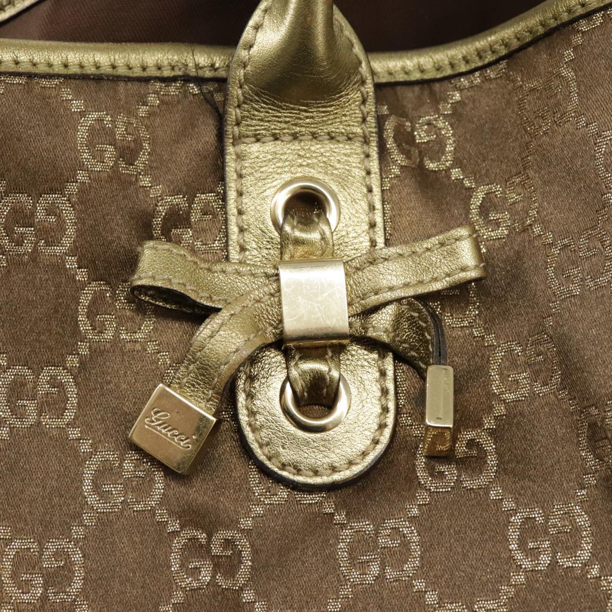 GUCCI GG Canvas Shoulder Bag Brown Gold 163805 99348