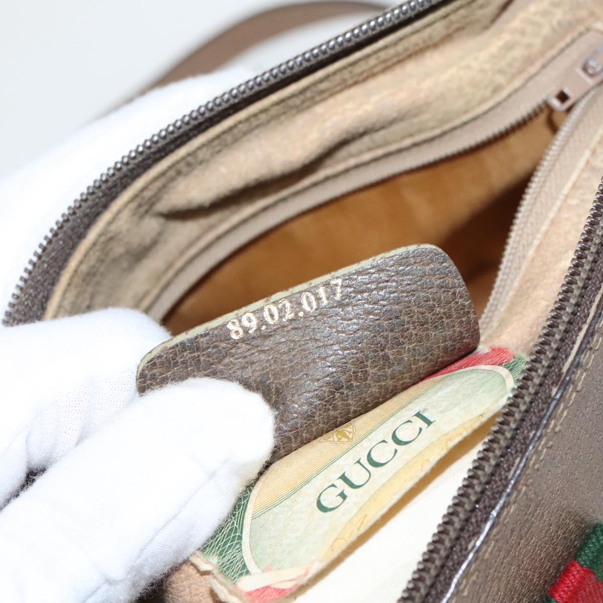 GUCCI GG Supreme Web Sherry Line Shoulder Bag PVC Beige 89 02 017 99353