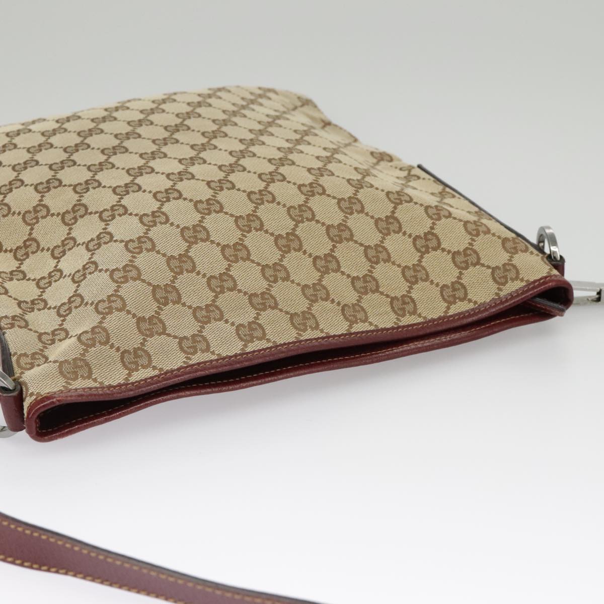 GUCCI GG Canvas Shoulder Bag Beige Silver 113013 99358