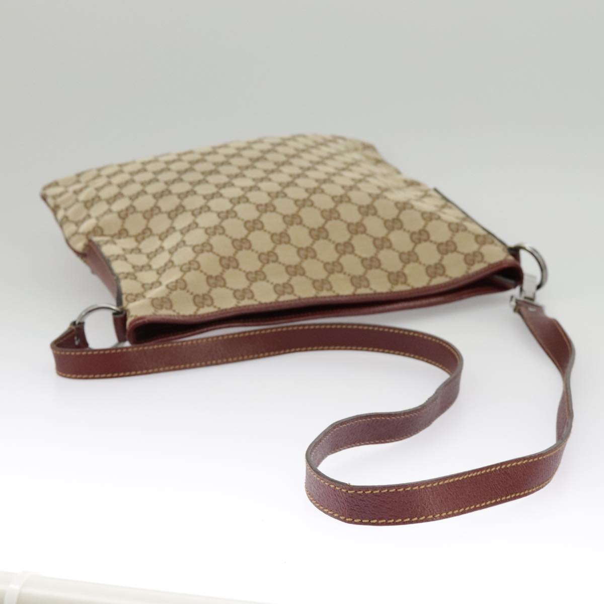 GUCCI GG Canvas Shoulder Bag Beige Silver 113013 99358