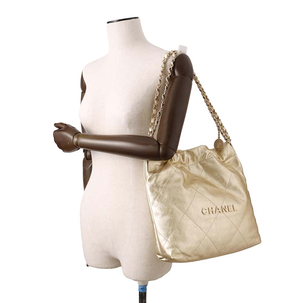 CHANEL CHANEL 22 Handbag GoldAS3261 Metallic Calf LeatherLeather Size Small