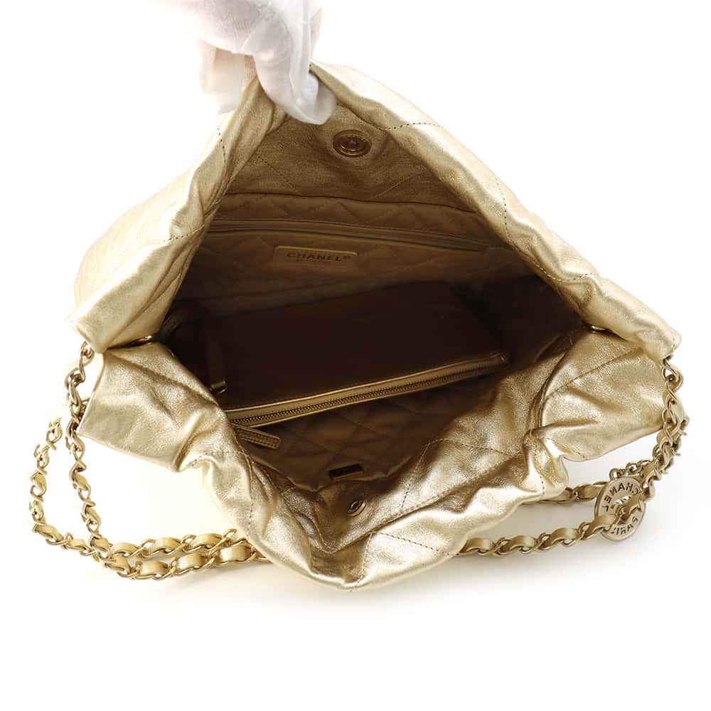 CHANEL CHANEL 22 Handbag GoldAS3261 Metallic Calf LeatherLeather Size Small