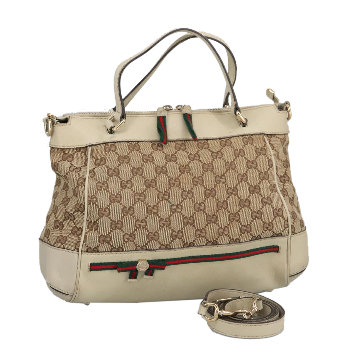 GUCCI GG Canvas Web Sherry Line Hand Bag 2way Beige Red 269894 99406