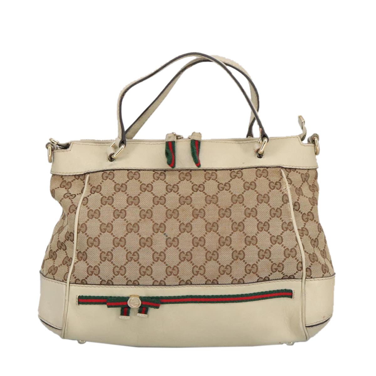 GUCCI GG Canvas Web Sherry Line Hand Bag 2way Beige Red 269894 99406