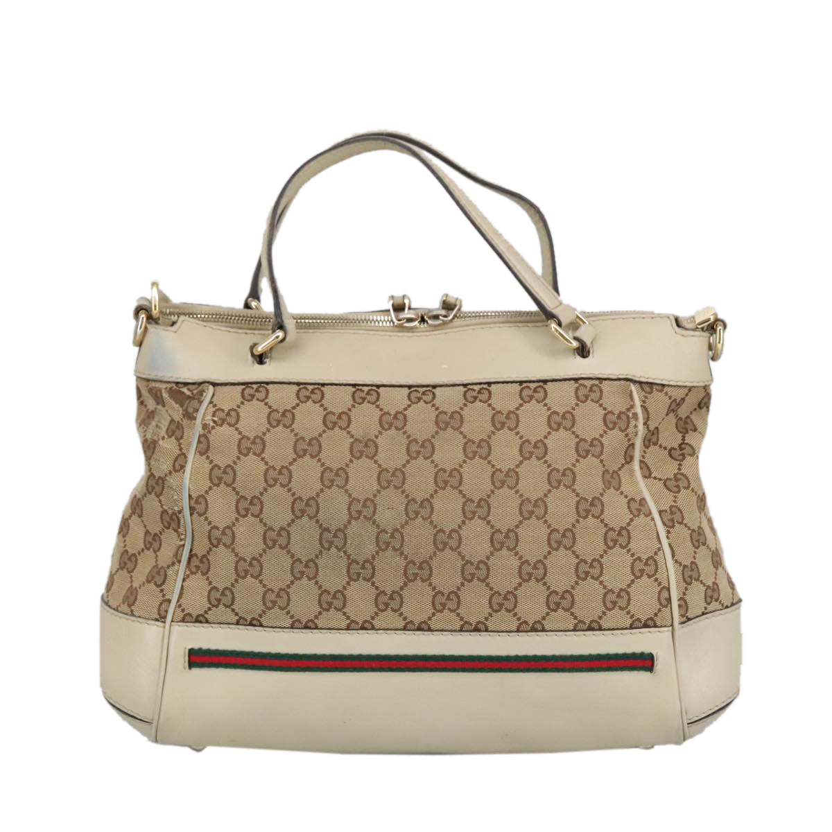 GUCCI GG Canvas Web Sherry Line Hand Bag 2way Beige Red 269894 99406