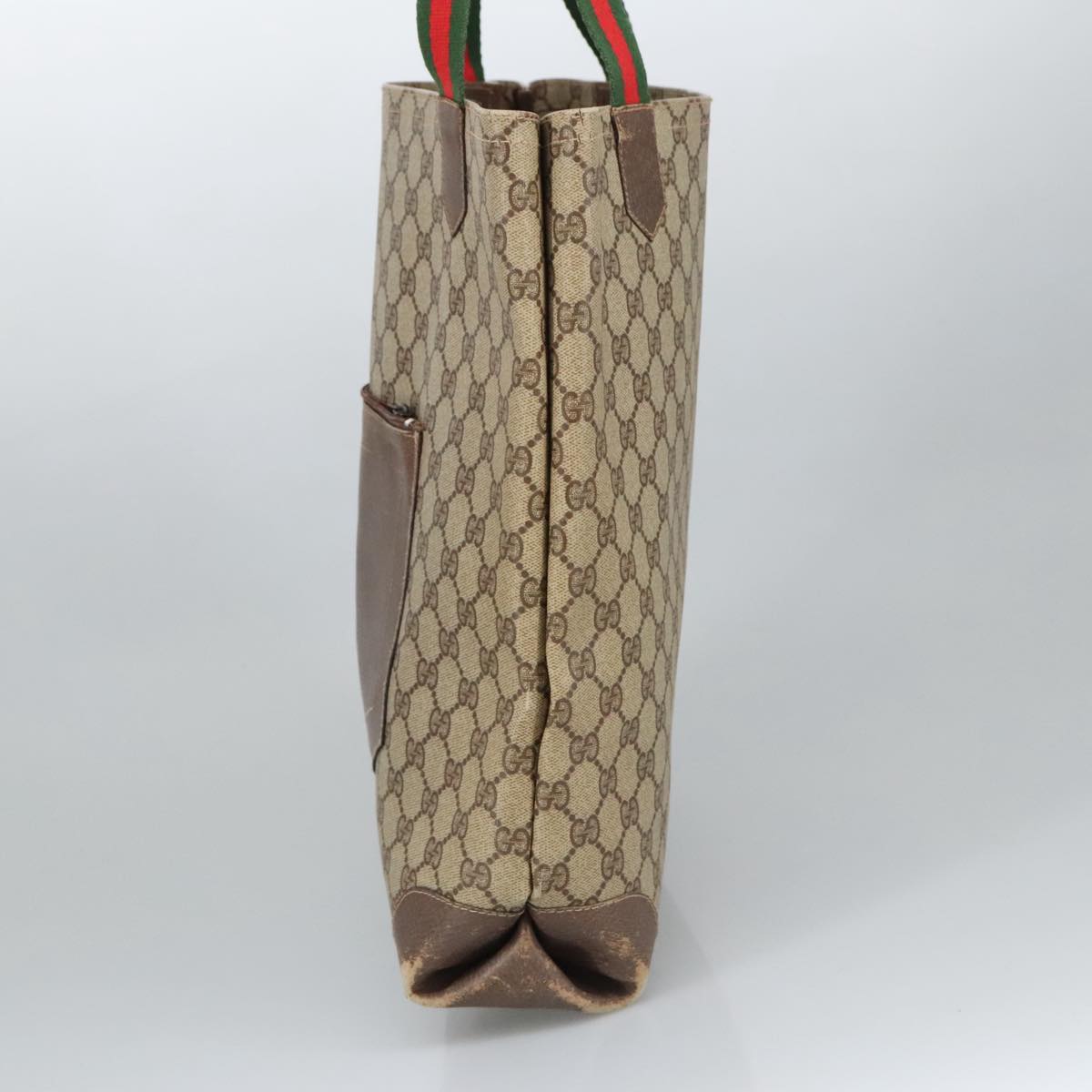 GUCCI GG Supreme Web Sherry Line Tote Bag PVC Beige Red Green 99410