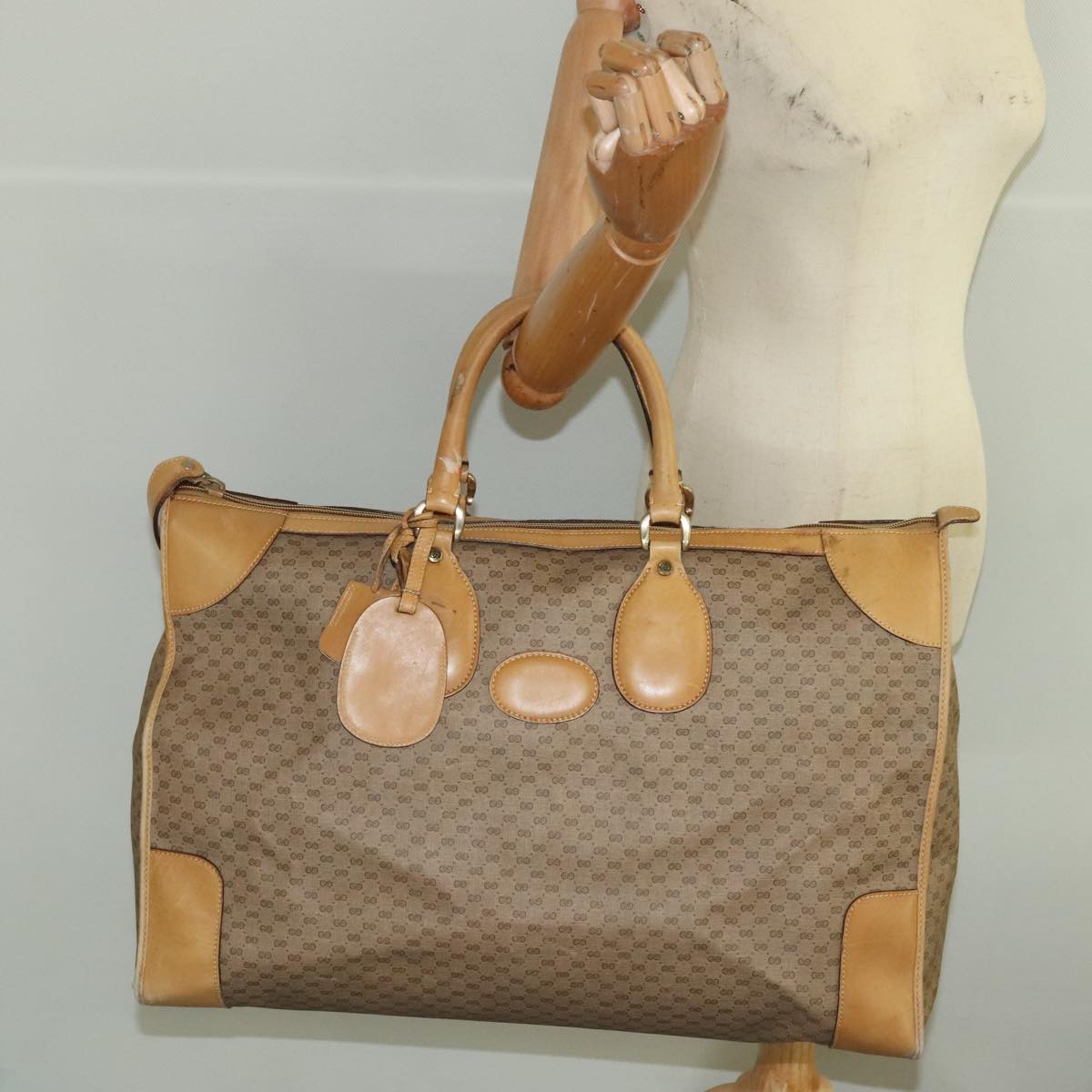 GUCCI Micro GG Canvas Boston Bag PVC Leather 2way Beige 99419