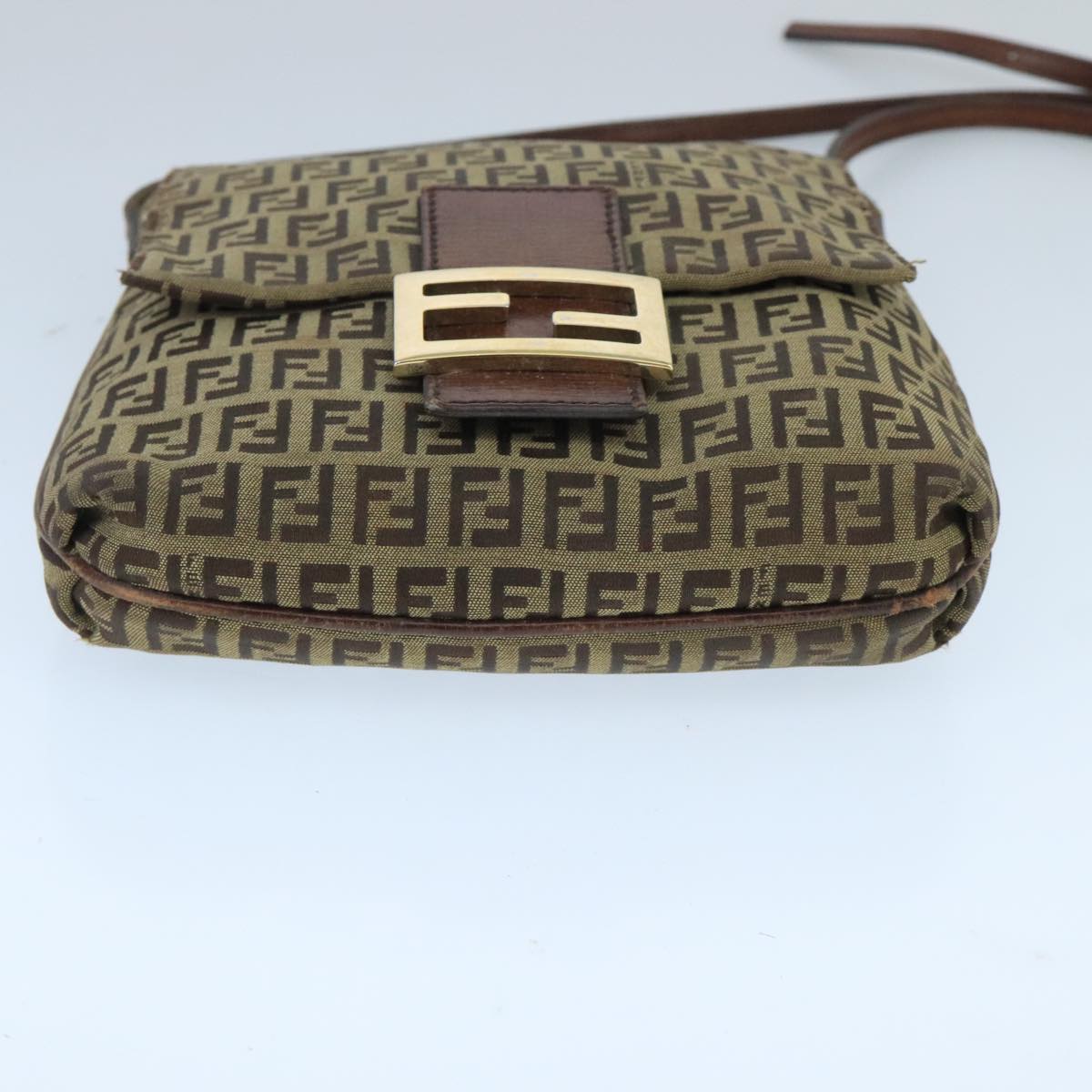 FENDI Zucchino Canvas Mamma Baguette Shoulder Bag Beige Gold 99429