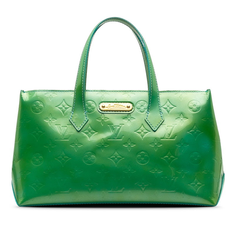 Louis Vuitton Monogram Verney M91724 Handbag Patent Leather Blue Lagoon Green Lady Lagoon