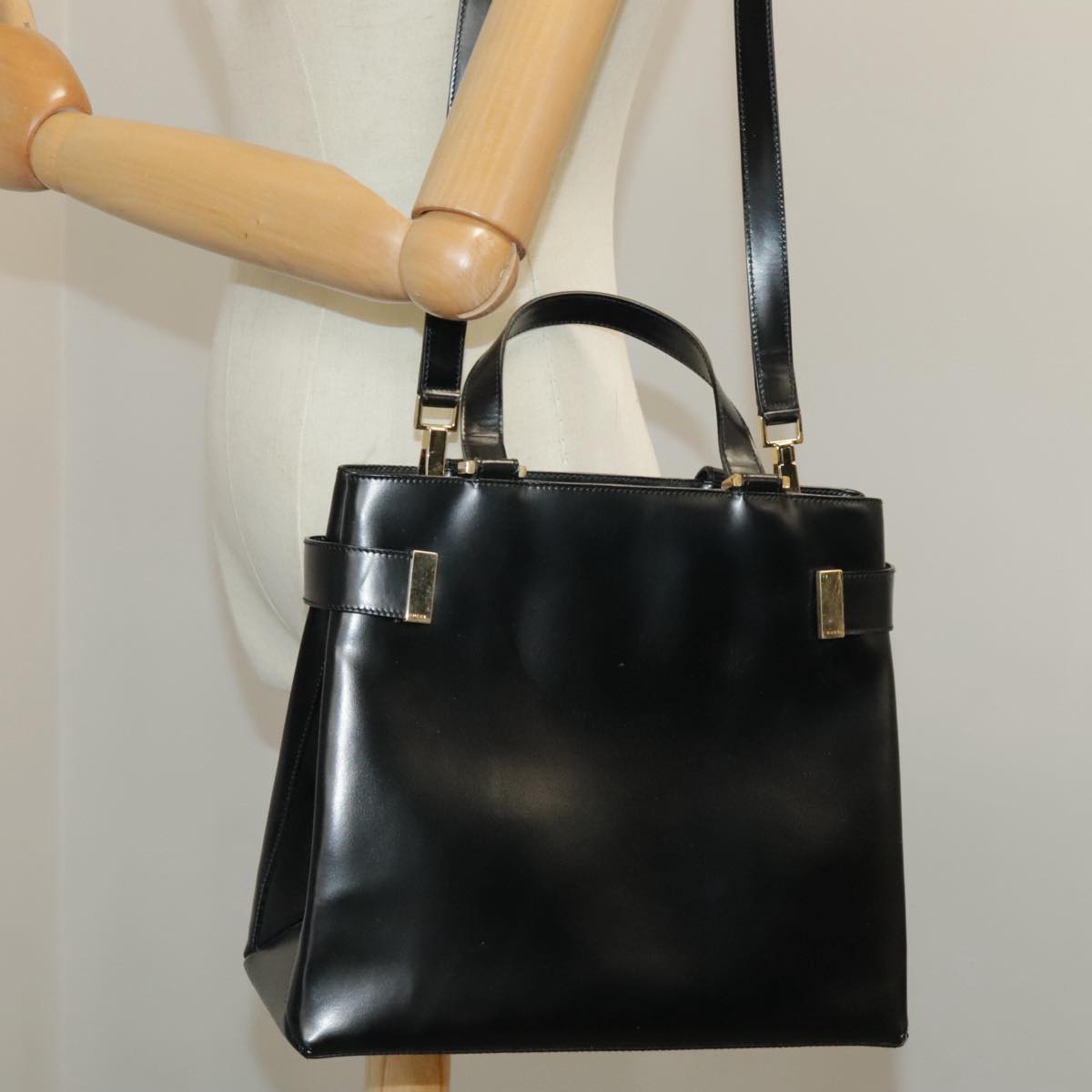 GUCCI Hand Bag Enamel 2way Black Gold 000 2046 0562 99537
