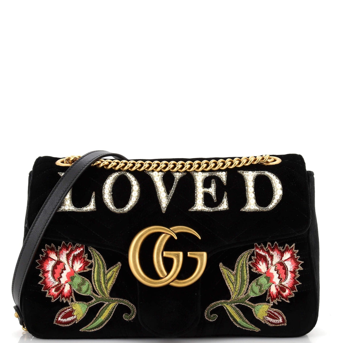 GG Marmont Flap Bag Embroidered Matelasse Velvet Medium