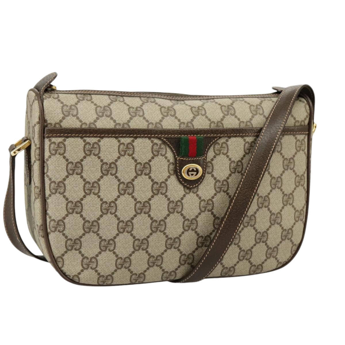 GUCCI GG Supreme Web Sherry Line Shoulder Bag PVC Beige 164 02 077 99562