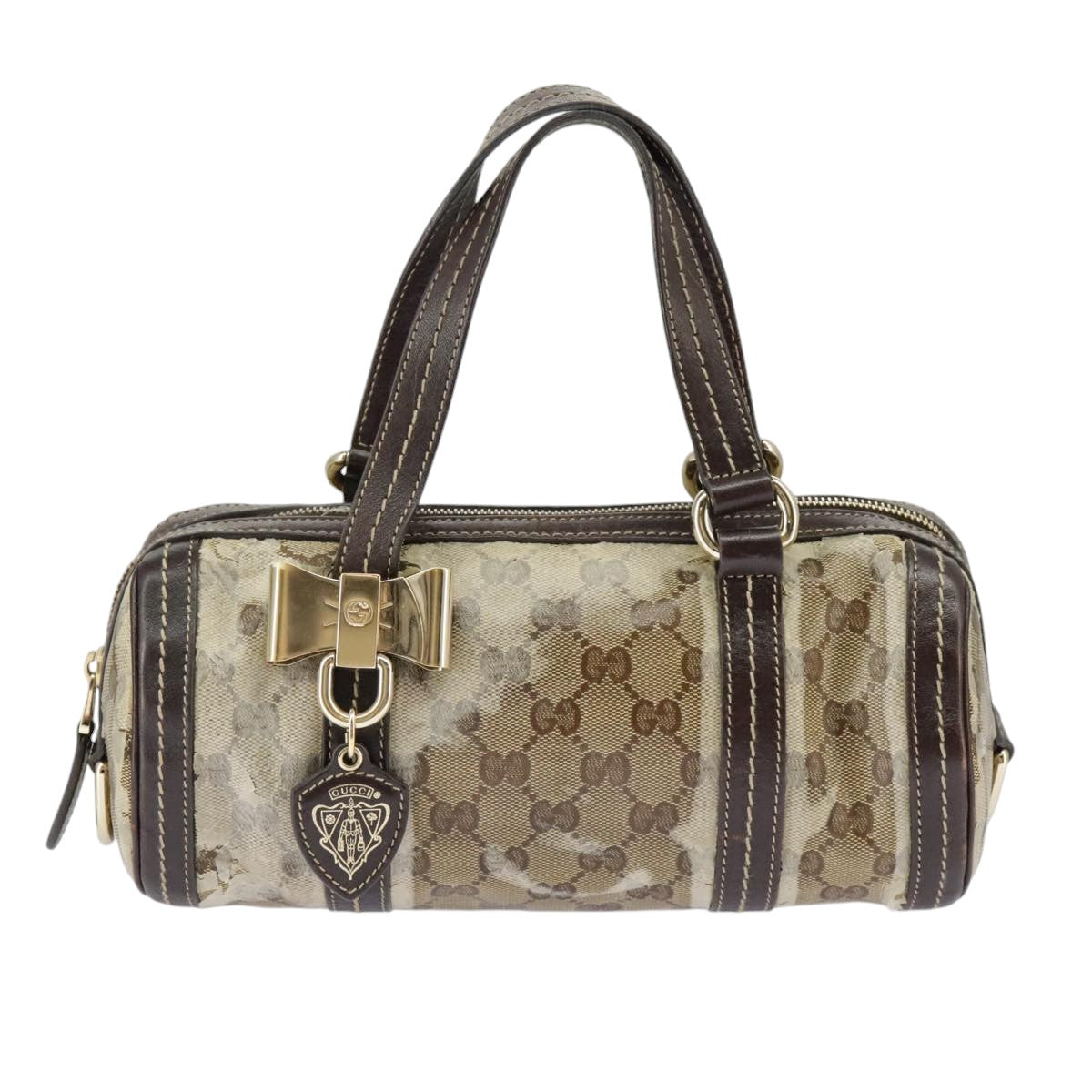 GUCCI GG Crystal Hand Bag Beige Gold 181485 99661
