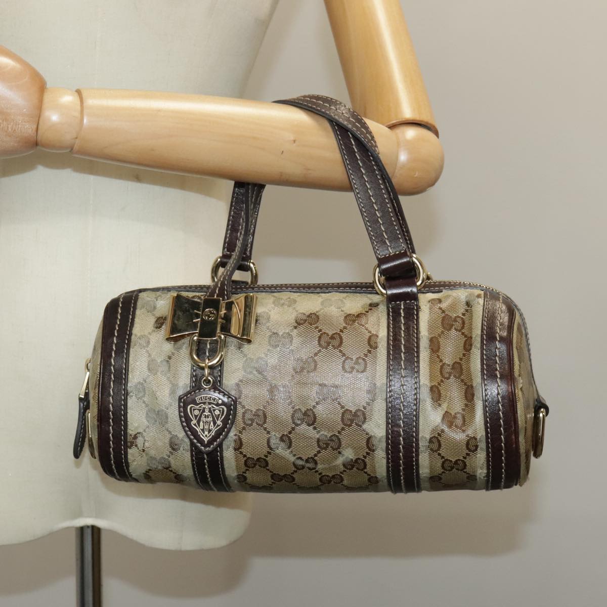 GUCCI GG Crystal Hand Bag Beige Gold 181485 99661