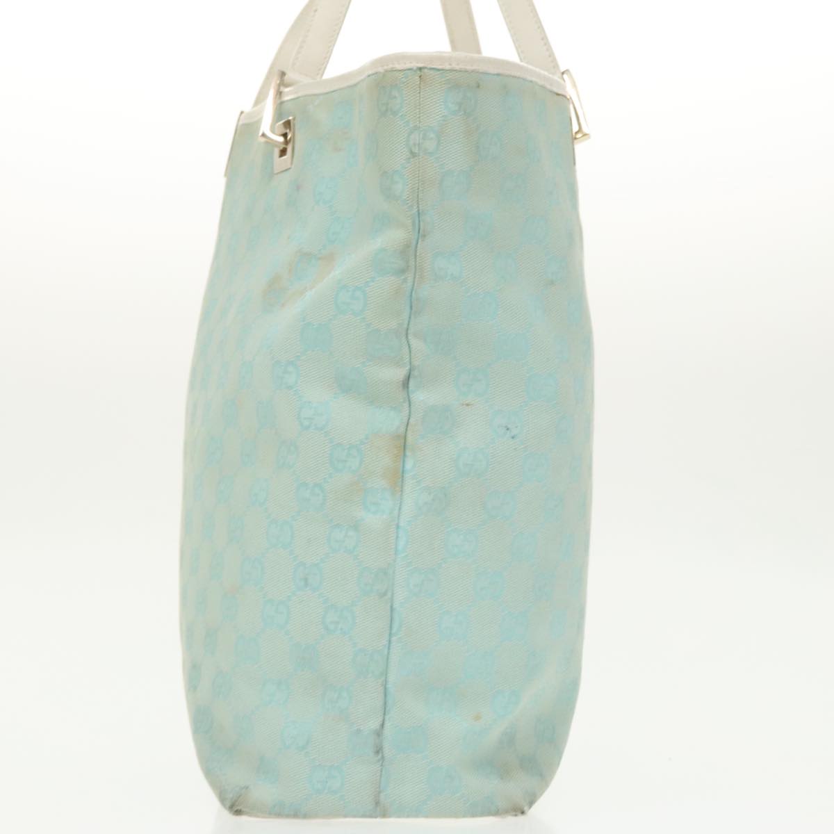 GUCCI GG Canvas Tote Bag Light Blue Gold 002 1098 99662