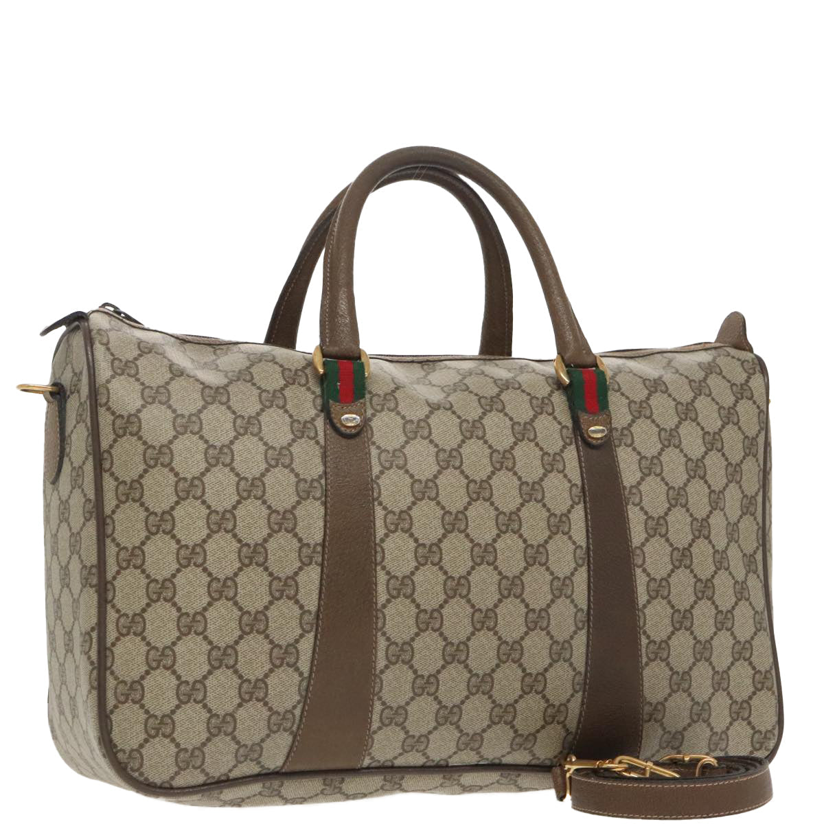GUCCI Web Sherry Line GG Supreme Hand Bag PVC 2way Beige 39 02 041 99665