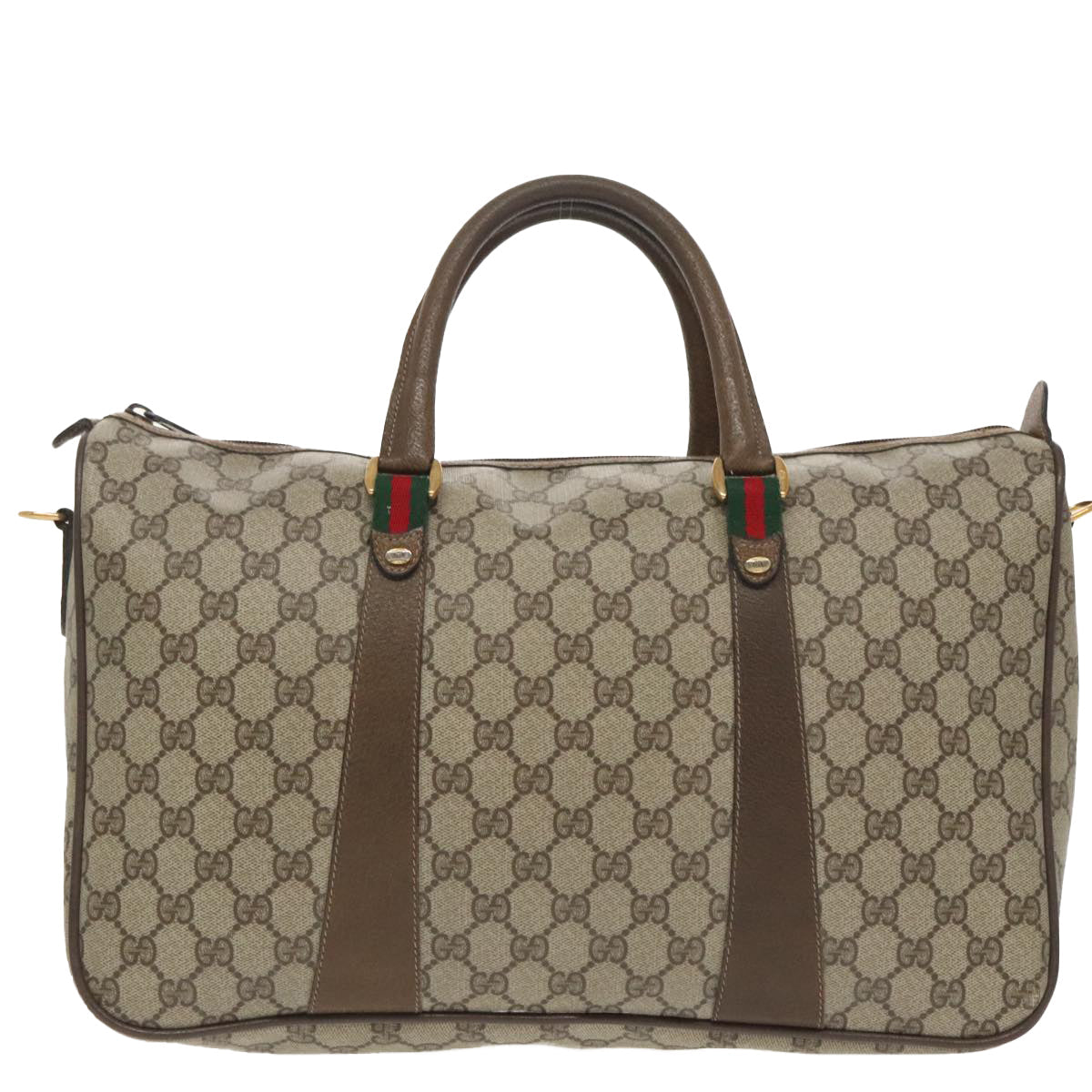 GUCCI Web Sherry Line GG Supreme Hand Bag PVC 2way Beige 39 02 041 99665