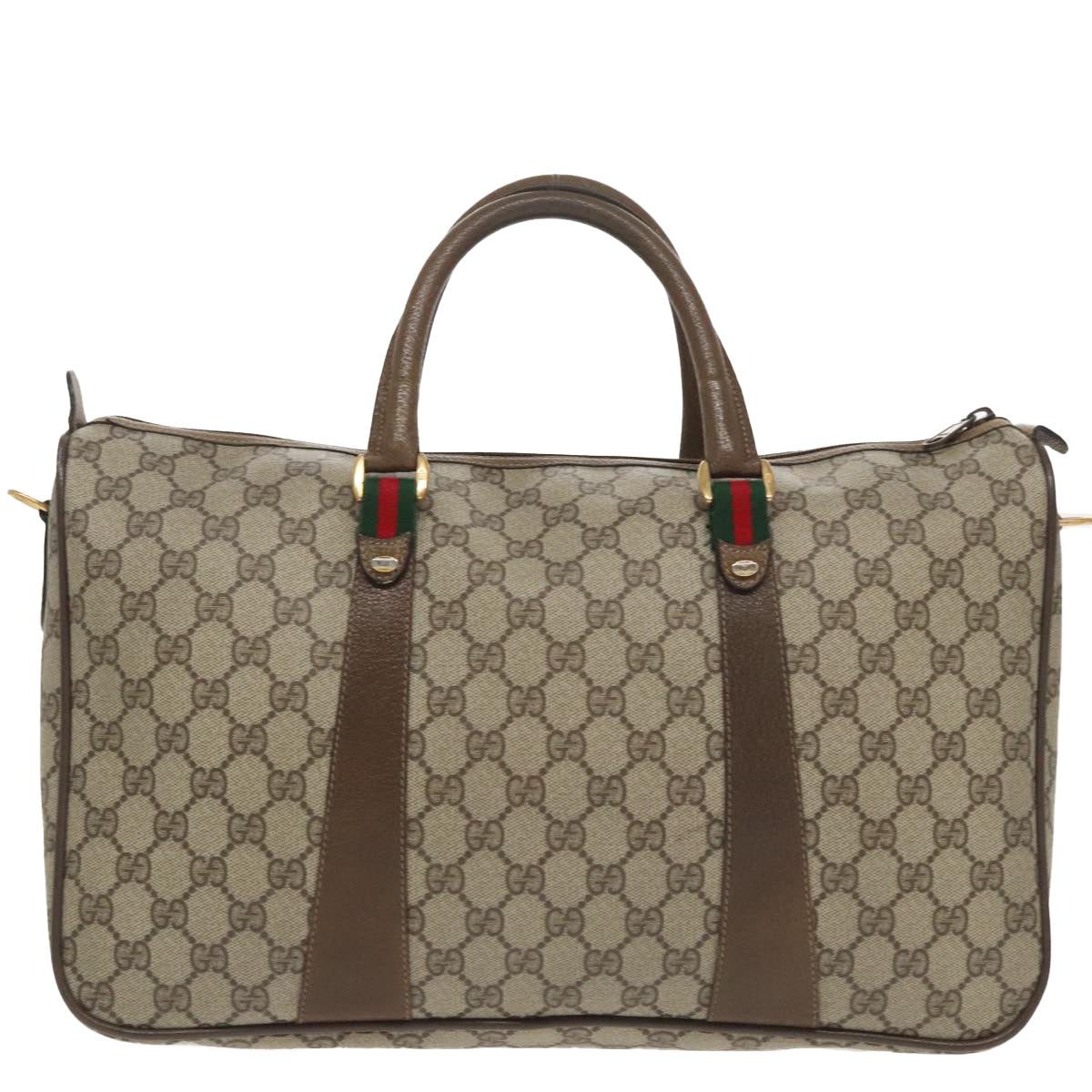 GUCCI Web Sherry Line GG Supreme Hand Bag PVC 2way Beige 39 02 041 99665