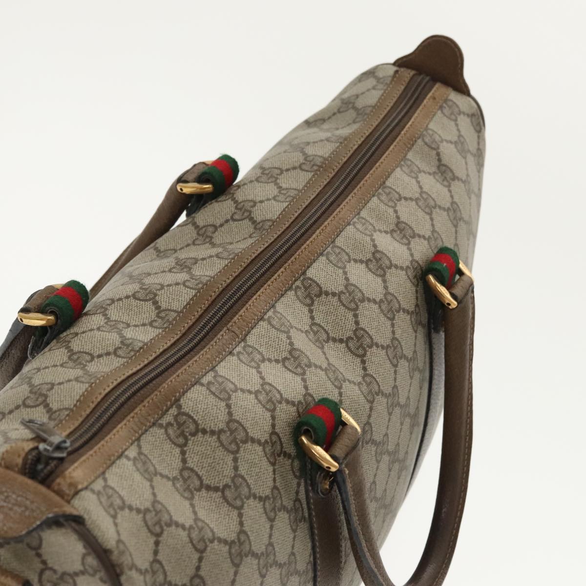 GUCCI Web Sherry Line GG Supreme Hand Bag PVC 2way Beige 39 02 041 99665