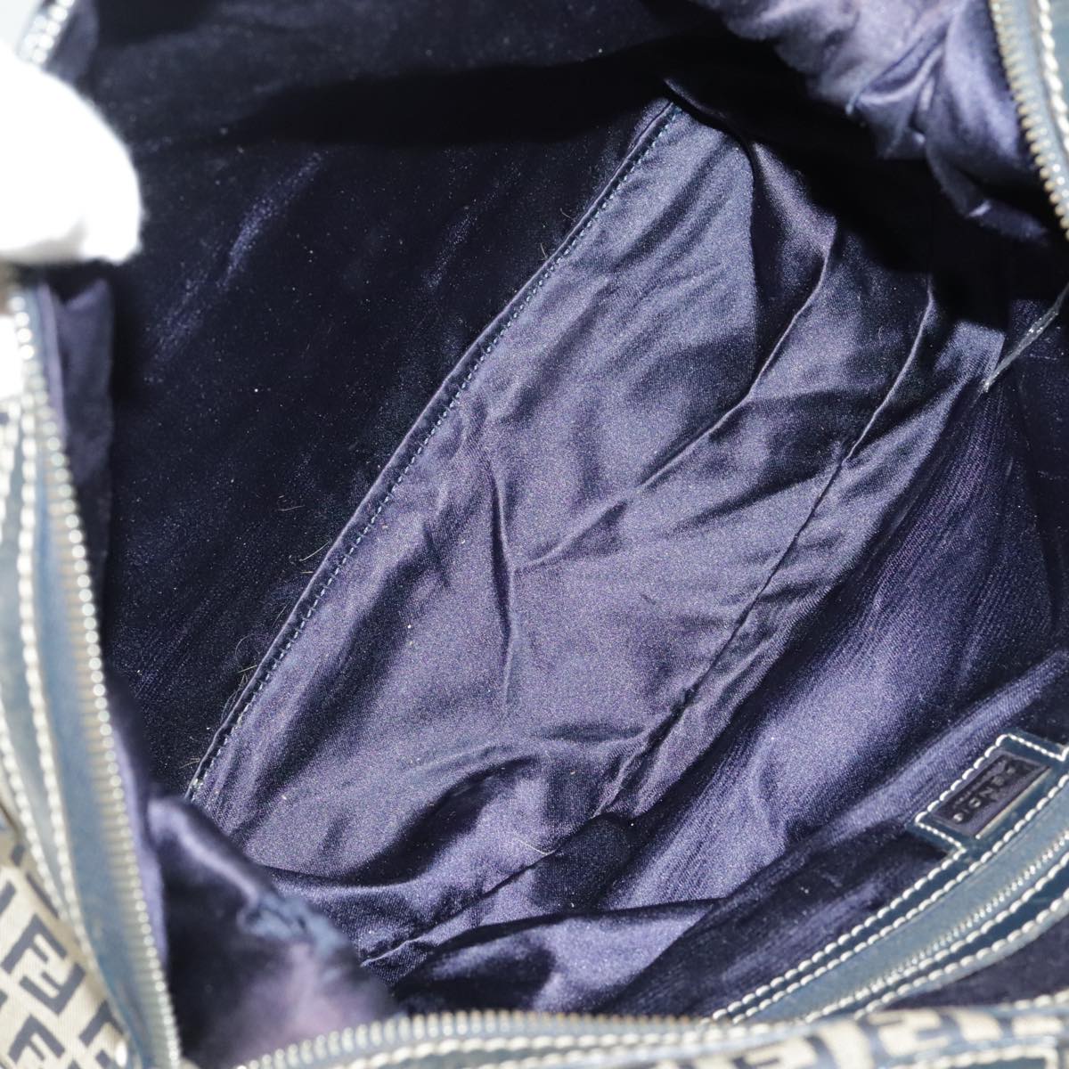 FENDI Zucchino Canvas Hand Bag Navy Silver 99666