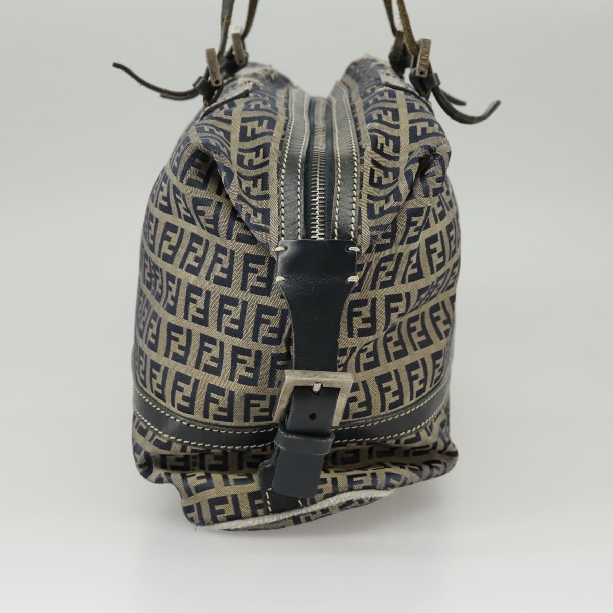 FENDI Zucchino Canvas Hand Bag Navy Silver 99666