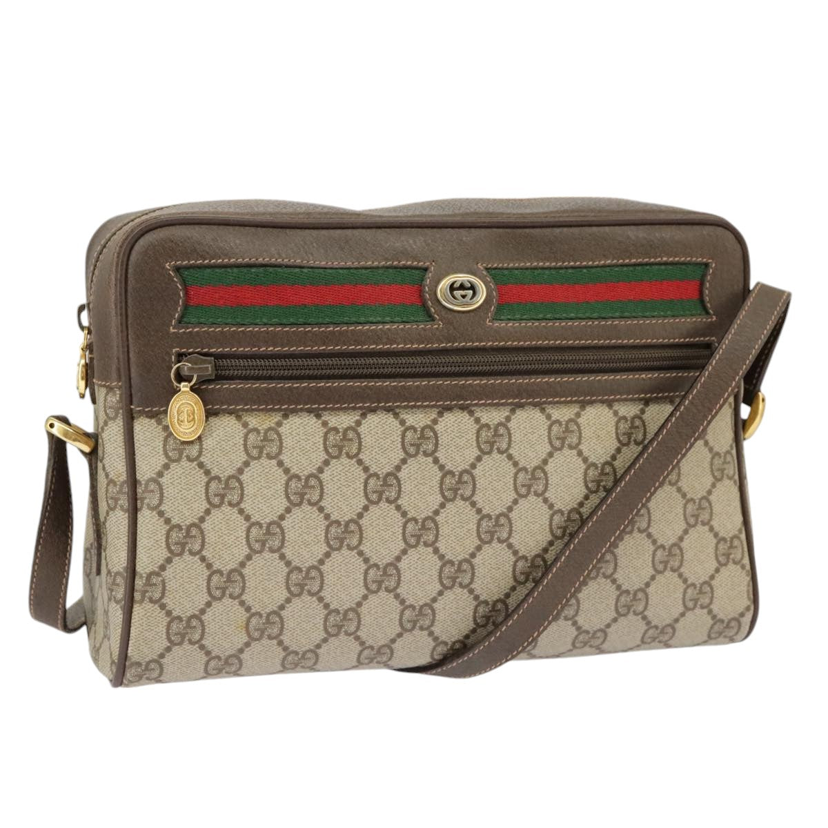 GUCCI GG Supreme Web Sherry Line Shoulder Bag PVC Beige 119 02 088 99670