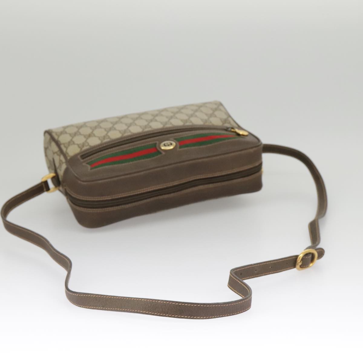 GUCCI GG Supreme Web Sherry Line Shoulder Bag PVC Beige 119 02 088 99670