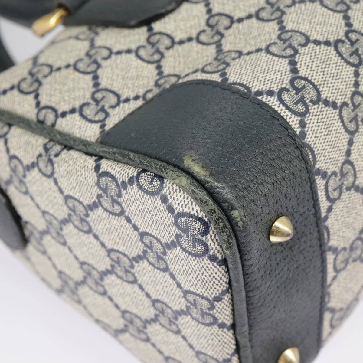 GUCCI GG Supreme Sherry Line Hand Bag PVC Navy Gold Red 002 39 0069 99687