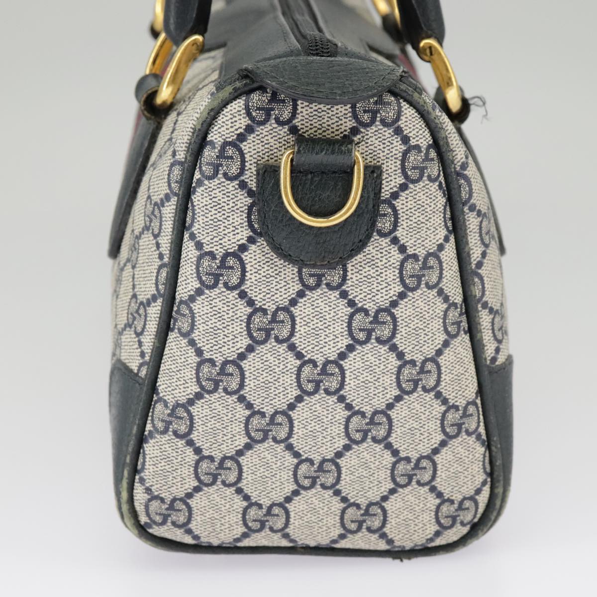 GUCCI GG Supreme Sherry Line Hand Bag PVC Navy Gold Red 002 39 0069 99687
