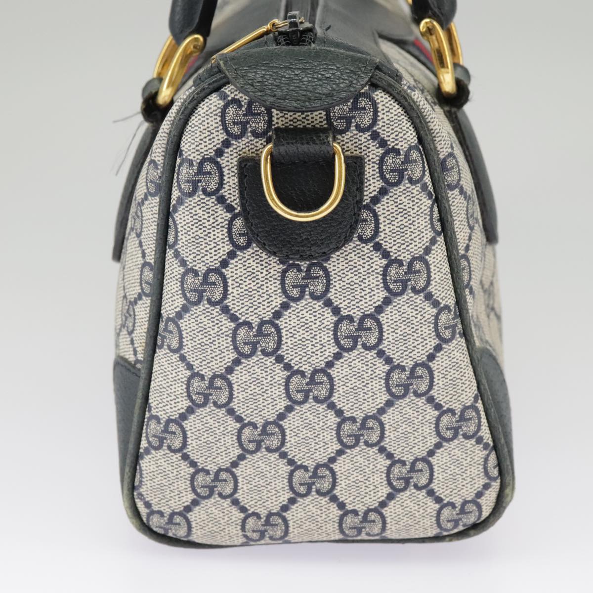GUCCI GG Supreme Sherry Line Hand Bag PVC Navy Gold Red 002 39 0069 99687