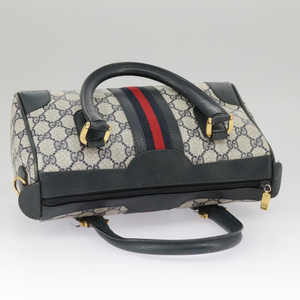 GUCCI GG Supreme Sherry Line Hand Bag PVC Navy Gold Red 002 39 0069 99687