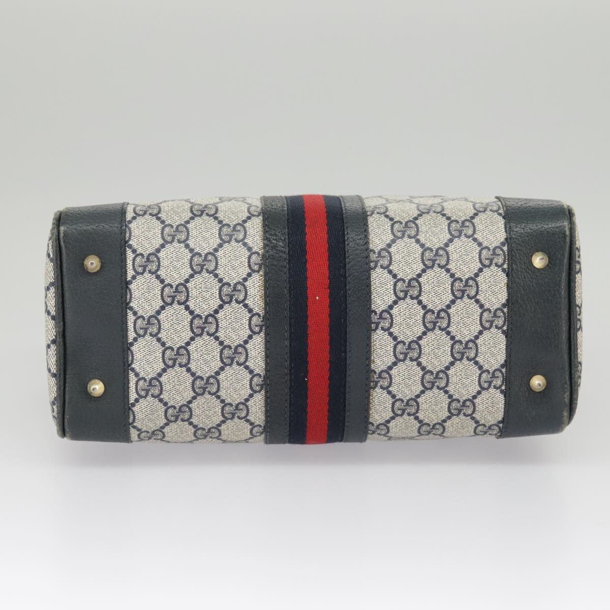 GUCCI GG Supreme Sherry Line Hand Bag PVC Navy Gold Red 002 39 0069 99687