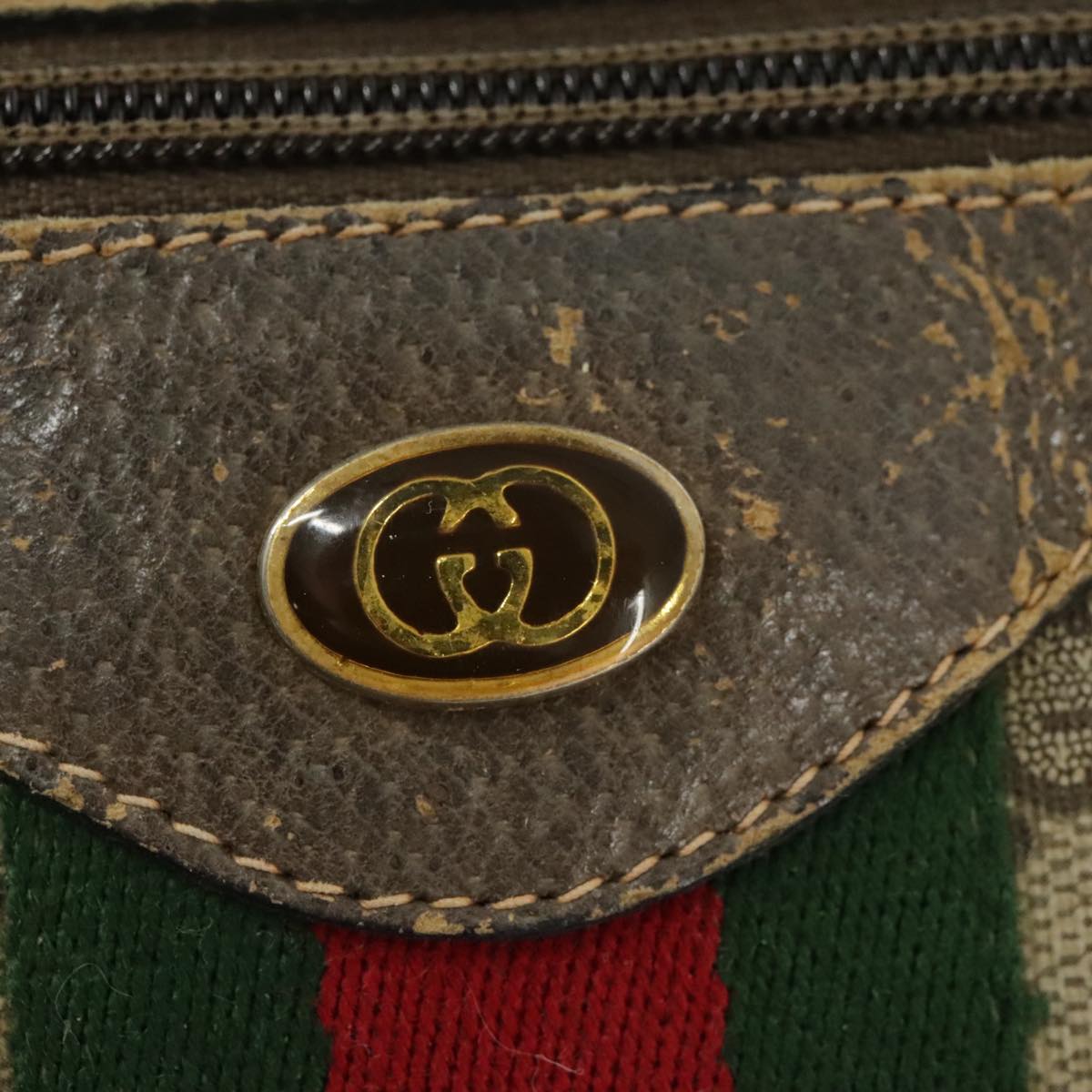 GUCCI GG Supreme Web Sherry Line Hand Bag PVC Beige Red 24 02 007 99688