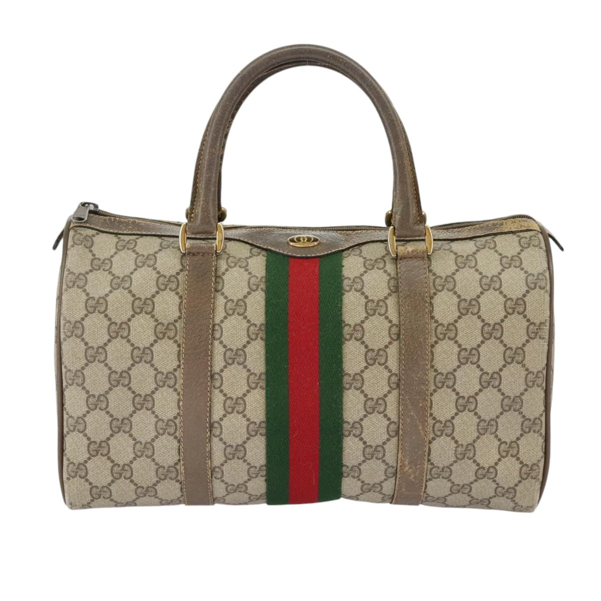 GUCCI GG Supreme Web Sherry Line Hand Bag PVC Beige Red 24 02 007 99688