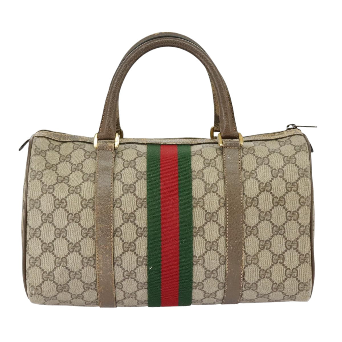 GUCCI GG Supreme Web Sherry Line Hand Bag PVC Beige Red 24 02 007 99688