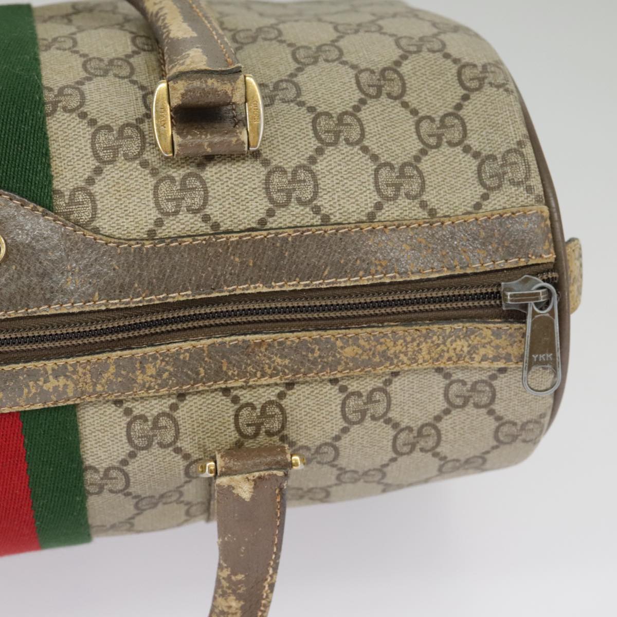 GUCCI GG Supreme Web Sherry Line Hand Bag PVC Beige Red 24 02 007 99688