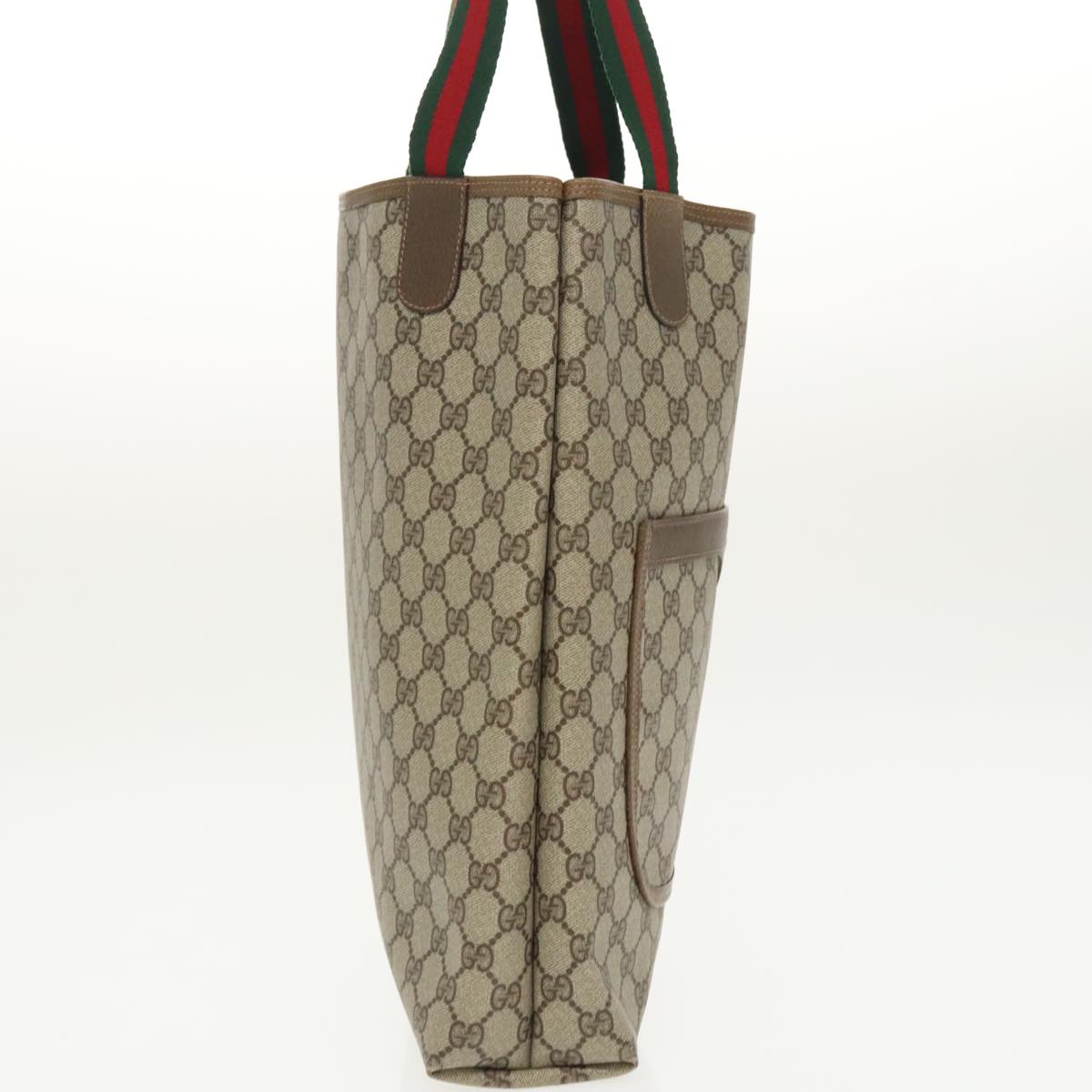 GUCCI GG Supreme Web Sherry Line Tote Bag PVC Beige Red 39 02 003 99689