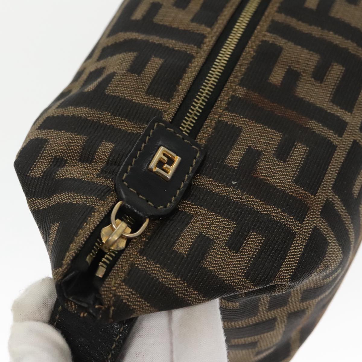 FENDI Zucca Canvas Vanity Pouch Brown Black gold 99693