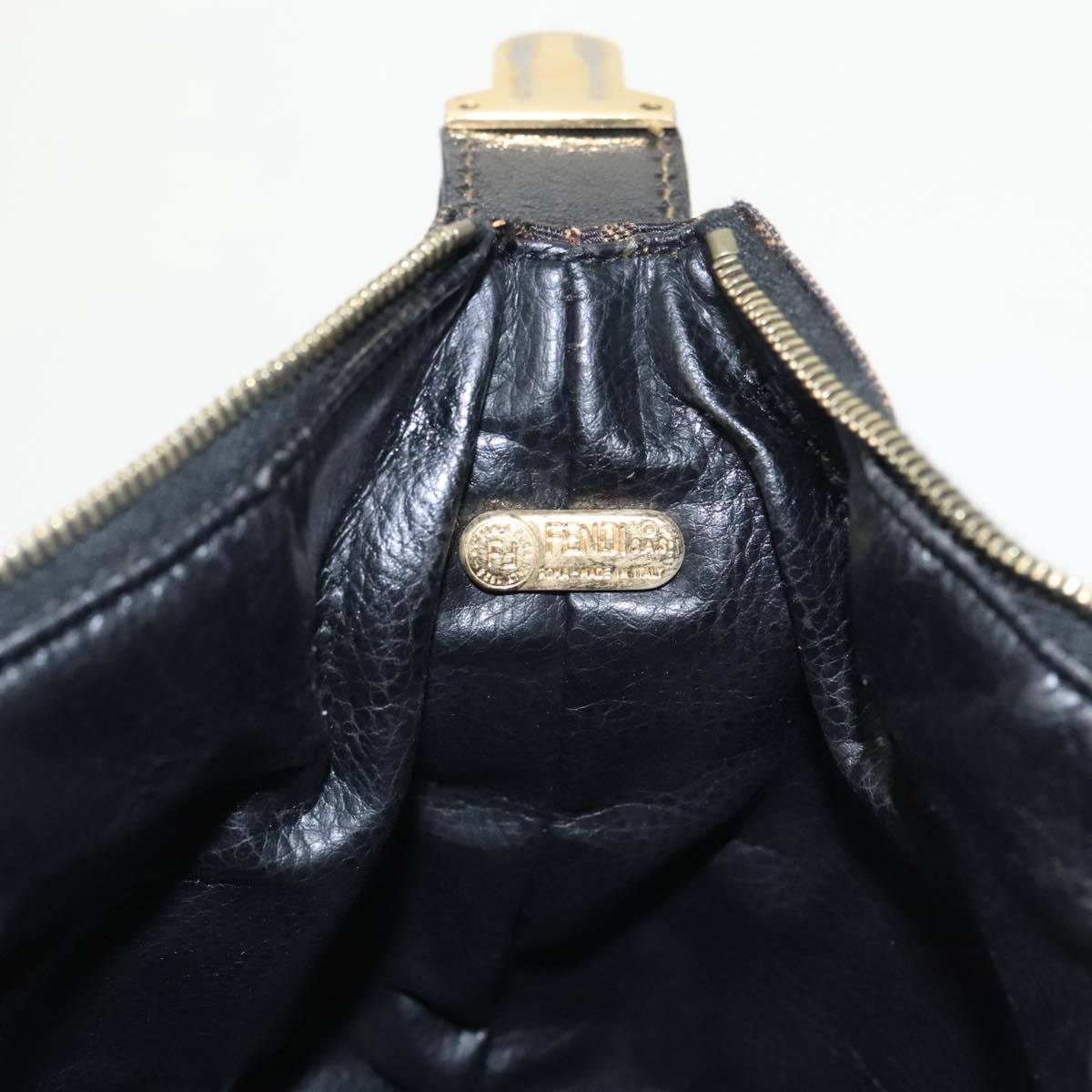 FENDI Zucca Canvas Vanity Pouch Brown Black gold 99693