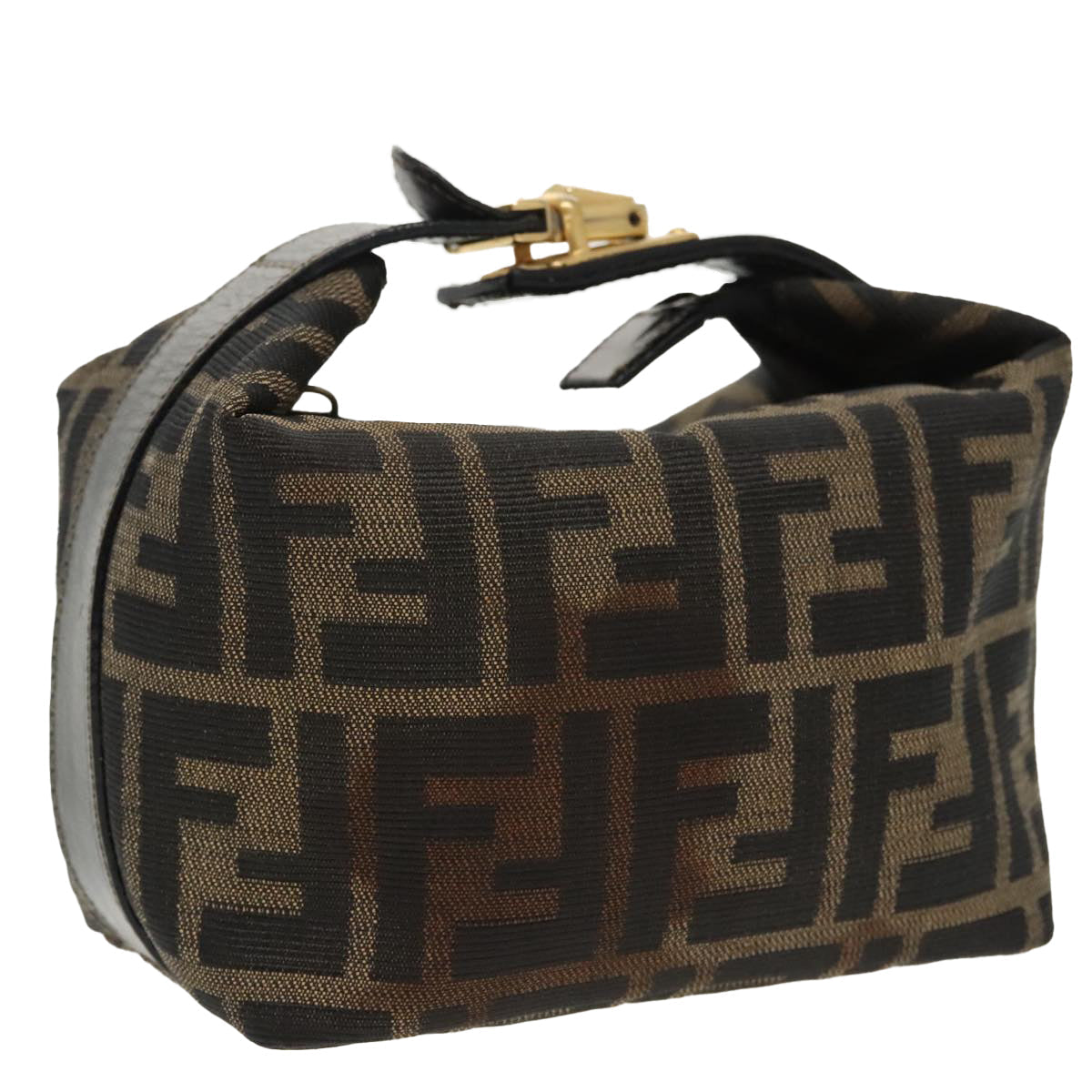 FENDI Zucca Canvas Vanity Pouch Brown Black gold 99693