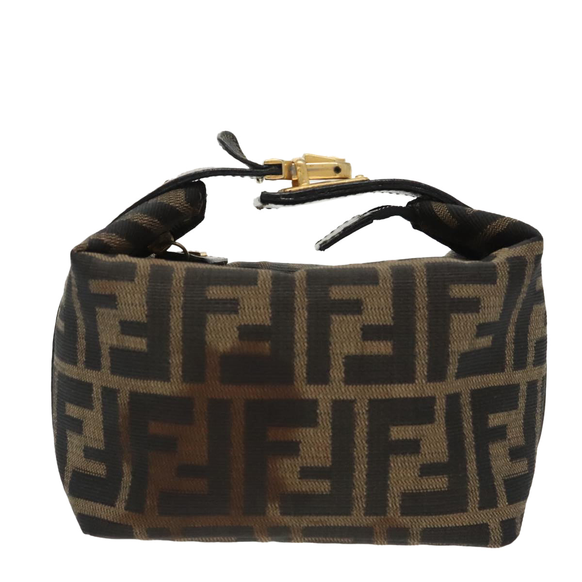 FENDI Zucca Canvas Vanity Pouch Brown Black gold 99693