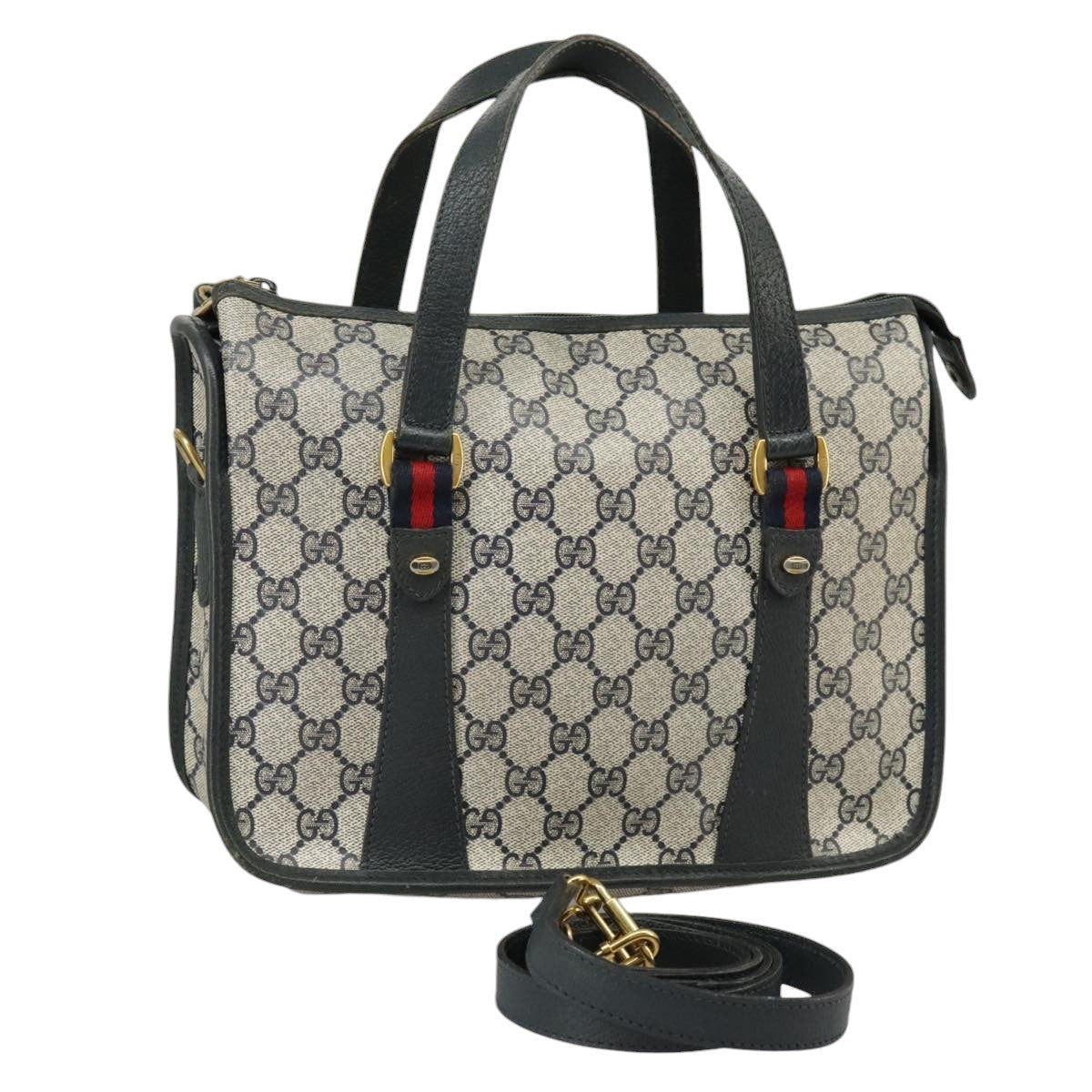 GUCCI GG Supreme Sherry Line Hand Bag PVC 2way Navy Red 58 02 039 99707