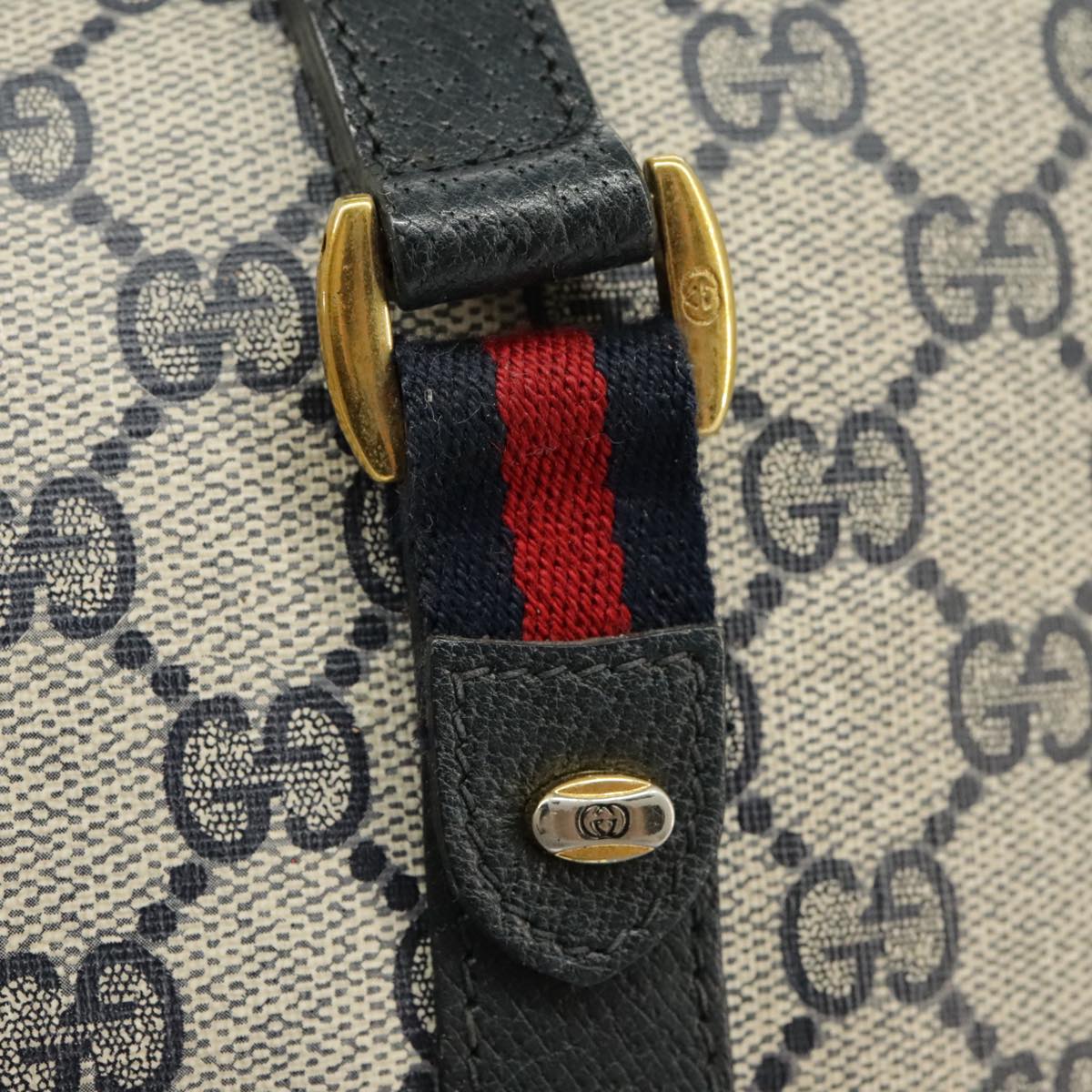 GUCCI GG Supreme Sherry Line Hand Bag PVC 2way Navy Red 58 02 039 99707