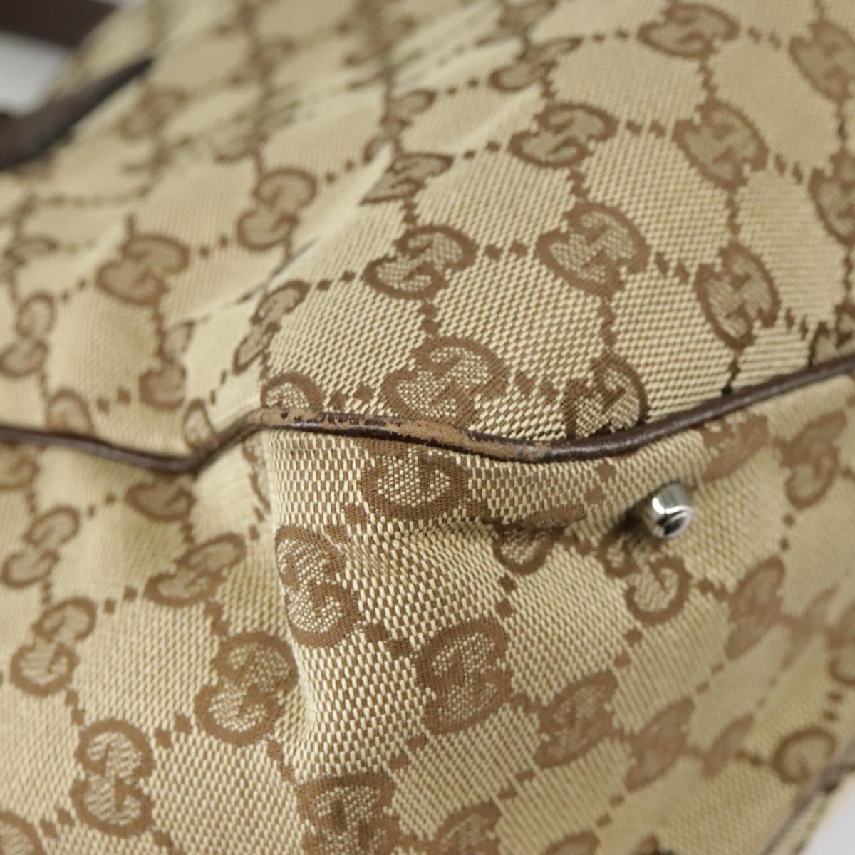 GUCCI GG Canvas Tote Bag Beige Silver 113017 99729