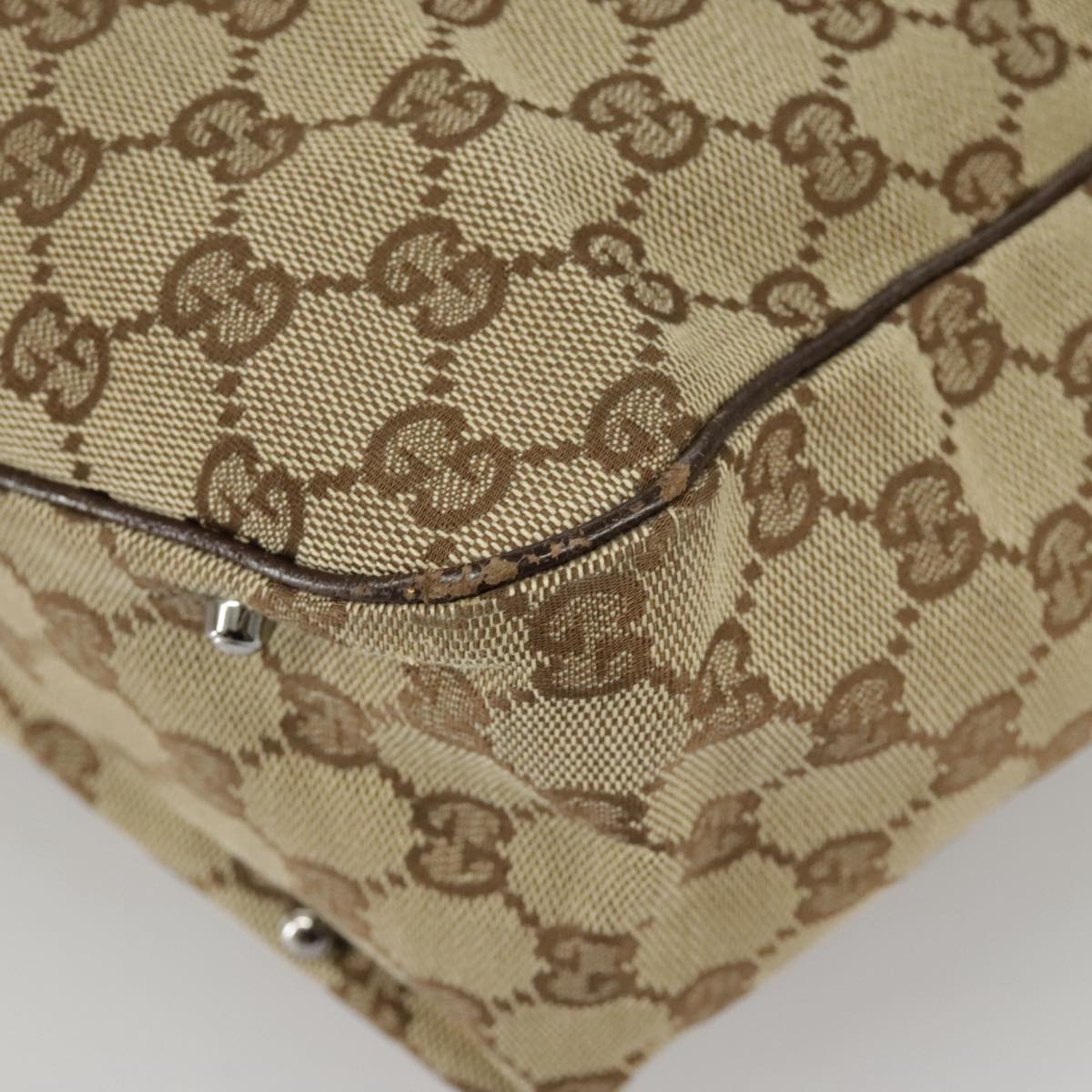 GUCCI GG Canvas Tote Bag Beige Silver 113017 99729
