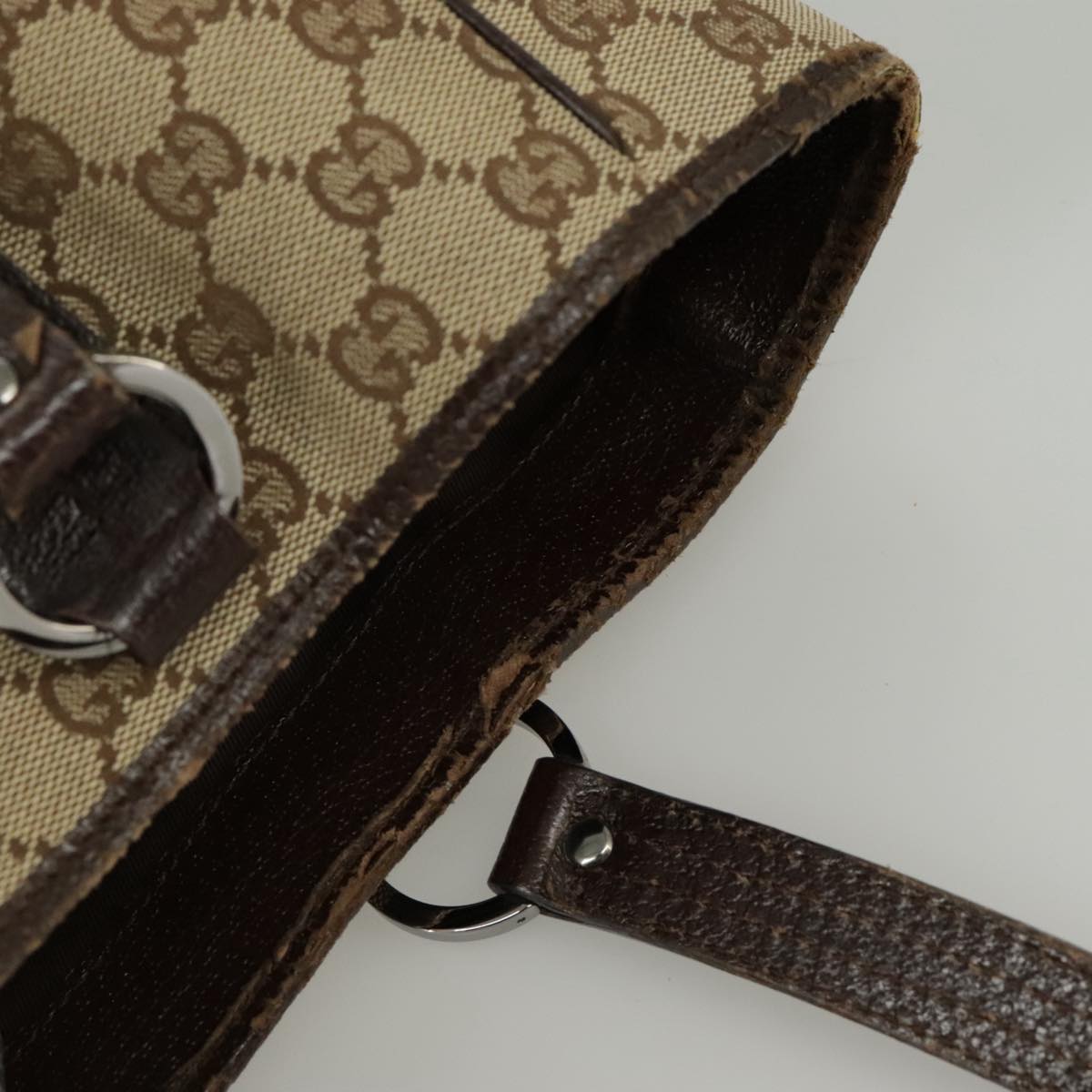 GUCCI GG Canvas Tote Bag Beige Silver 113017 99729