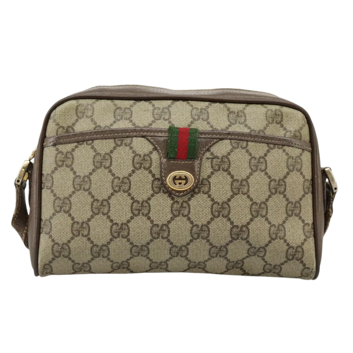 GUCCI GG Supreme Web Sherry Line Shoulder Bag PVC Beige 001 58 6594 99731