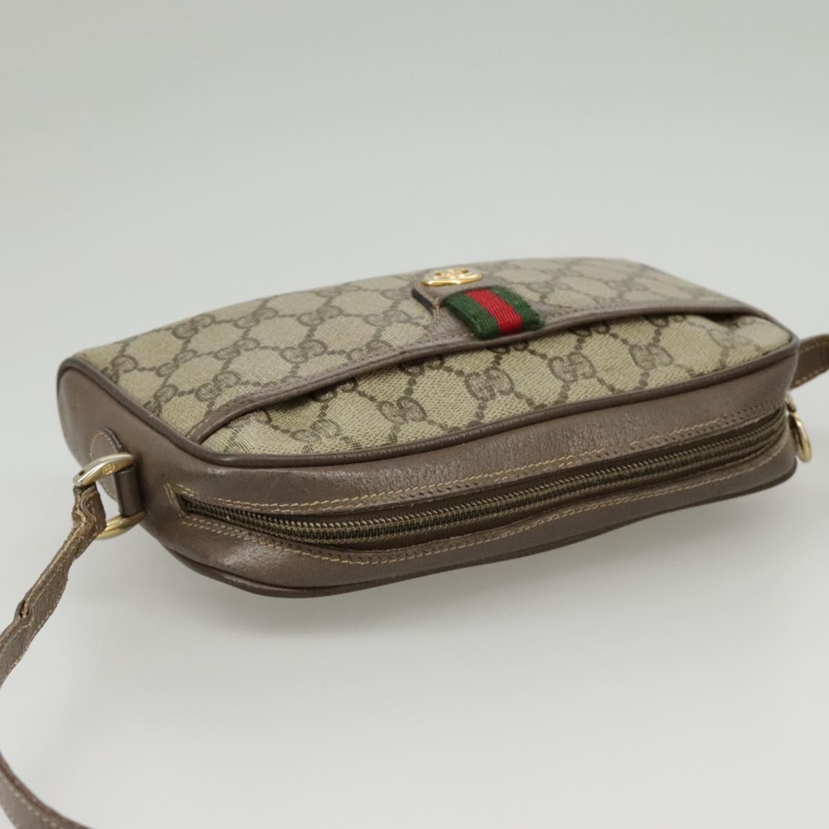 GUCCI GG Supreme Web Sherry Line Shoulder Bag PVC Beige 001 58 6594 99731