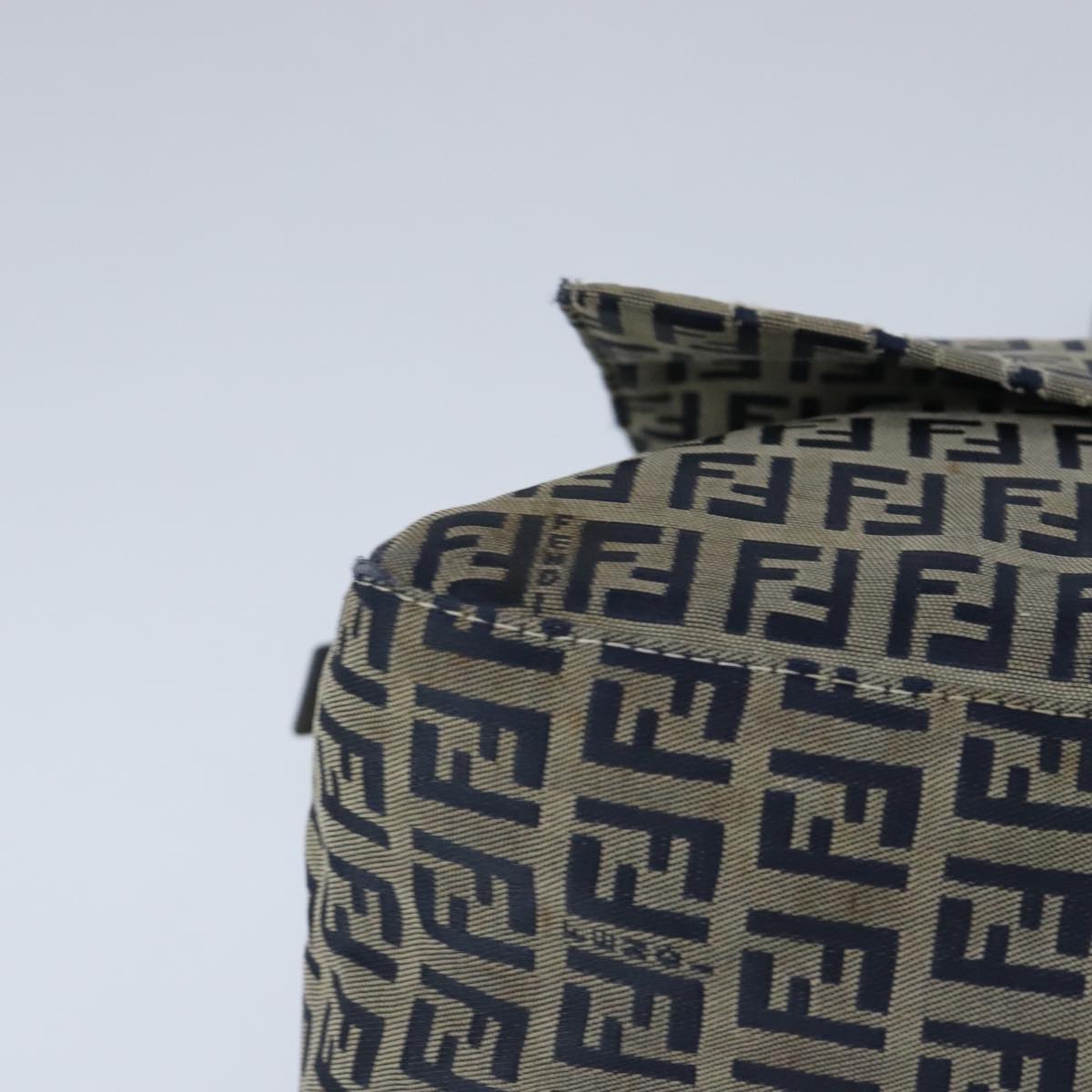 FENDI Zucchino Canvas Shoulder Bag Navy 99738