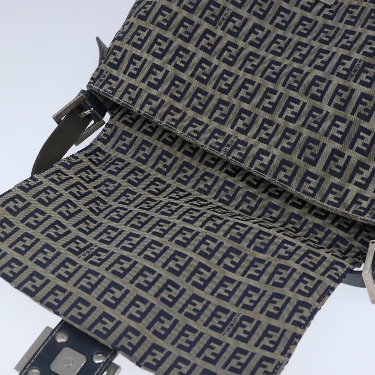 FENDI Zucchino Canvas Shoulder Bag Navy 99738